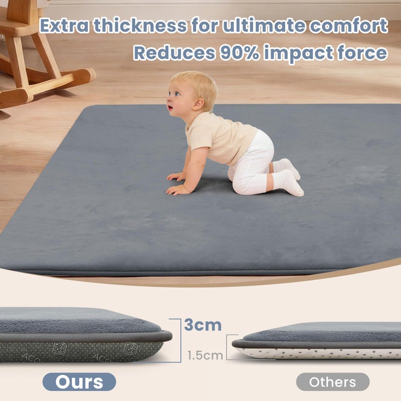 ACOMOPACK 1.3" Thick Baby Play Mat for Floor 50x50"-Memory Foam Water-Repellent Playpen Mat for Tummy Time,Non-Slip Soft Velvet Nursery Rug for Kids,Toddlers,Infants Crawlingï¼ˆGreyï¼‰ - Image 3
