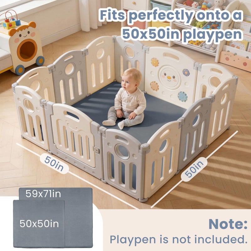 ACOMOPACK 1.3" Thick Baby Play Mat for Floor 50x50"-Memory Foam Water-Repellent Playpen Mat for Tummy Time,Non-Slip Soft Velvet Nursery Rug for Kids,Toddlers,Infants Crawlingï¼ˆGreyï¼‰ - Image 2