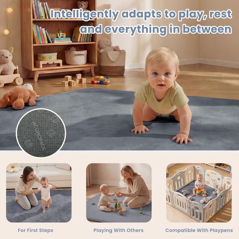 ACOMOPACK 1.3" Thick Baby Play Mat for Floor 50x50"-Memory Foam Water-Repellent Playpen Mat for Tummy Time,Non-Slip Soft Velvet Nursery Rug for Kids,Toddlers,Infants Crawlingï¼ˆGreyï¼‰ - Image 5