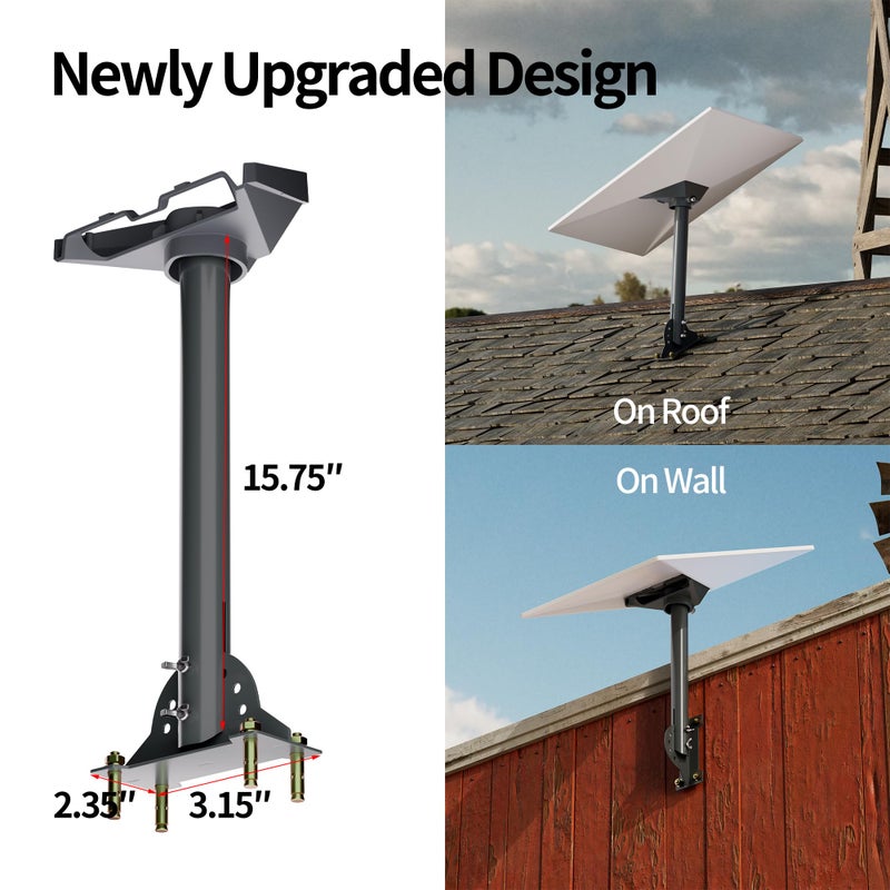 EAZUSE Starlink Gen 3 Mount Kit Pivot Roof Standard Mount with Aluminum Pipe Adapter for Starlink Gen 3, Adjustable Pole Mounting 16" for V3 Standard Dish Kickstand - Image 2
