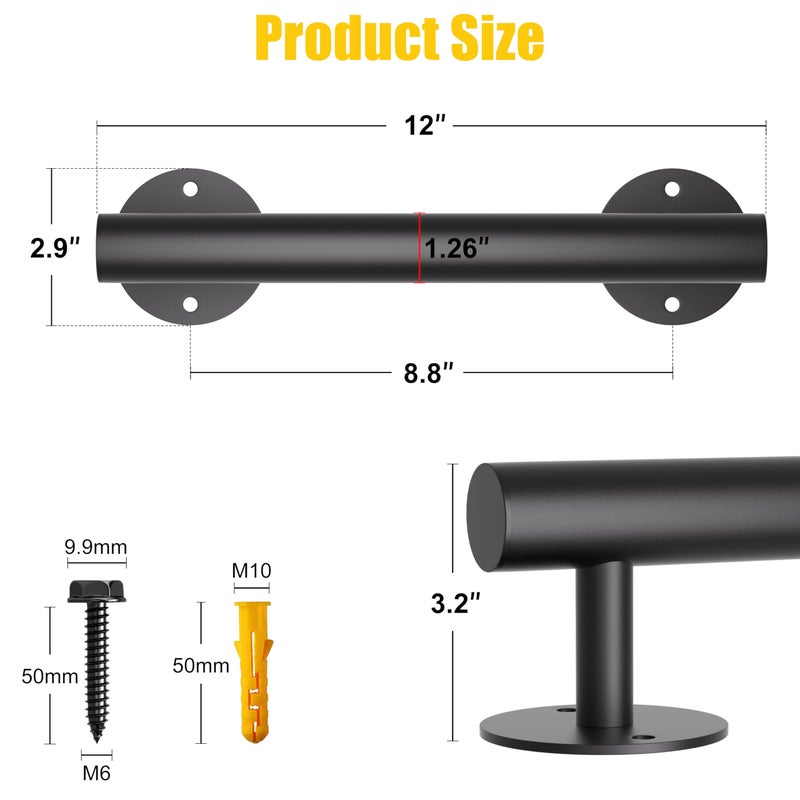 ZOOKASEA Heavy Duty Stair Railing  Wrought Iron Hand Rails For Indoor Stairs  Handrails For Bathroom  Basement  Porch Steps  Barrier-Free Staircase Grab Bar For Seniors  12"" - Image 2