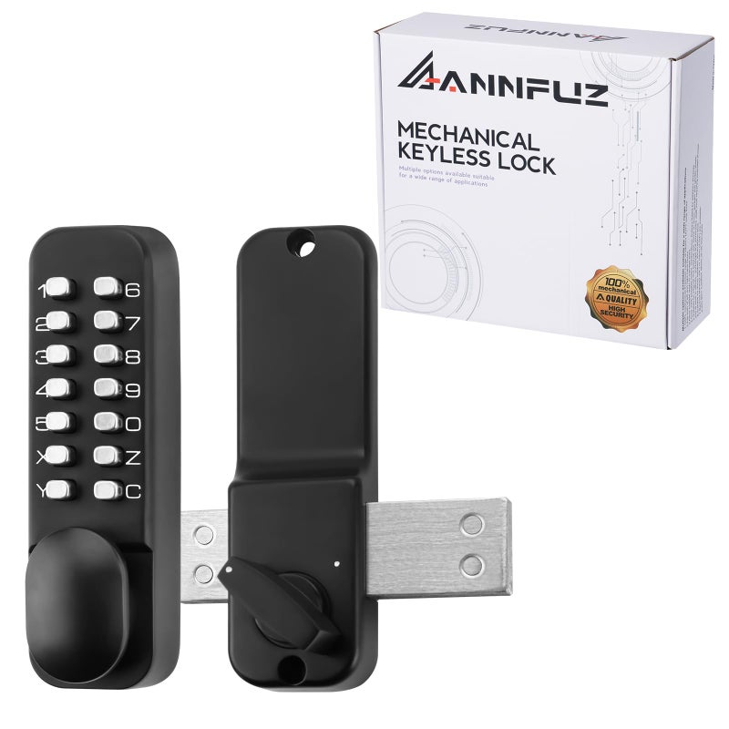 ANNFUZ Mechanical Keyless Keypad Entry Door Knob Lock with BoltSingleSided Passcode Combination Door Handle Lever SetInterior Exterior Manually Lockingfor Front GateNo ElectronicMatte Black - Image 2