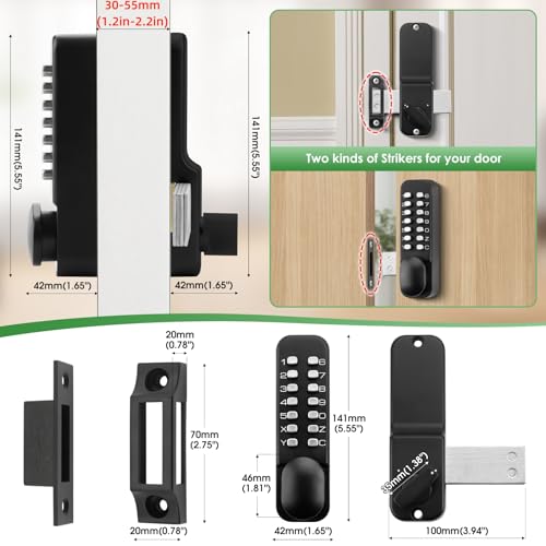 ANNFUZ Mechanical Keyless Keypad Entry Door Knob Lock with BoltSingleSided Passcode Combination Door Handle Lever SetInterior Exterior Manually Lockingfor Front GateNo ElectronicMatte Black - Image 3