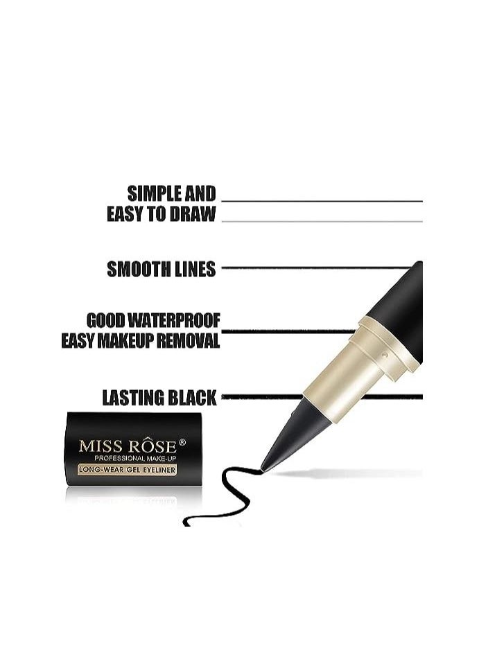 Miss Rose 2PCS Black Eyeliner Cream Set, Makeup Eyeliner Pen Eye Liners for Women Black Radiance Continuous Black Cream Gel Eyeliner Long Lasting Eye-Liner Pencil Waterproof Smudge Proof  - Image 5