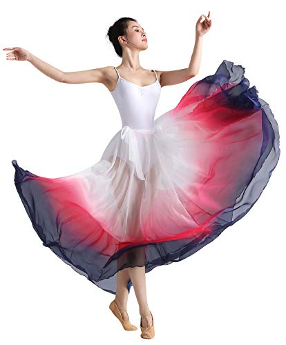 ORIDOOR 720 35" Long Women's Fairy Lyrical Dance Skirt Gradient Color Chiffon Swing Skirt Ballet Modren Dance Costume (A-Cyan White) … - Image 1