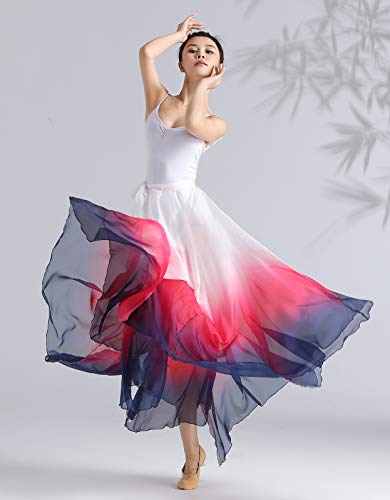 ORIDOOR 720 35" Long Women's Fairy Lyrical Dance Skirt Gradient Color Chiffon Swing Skirt Ballet Modren Dance Costume (A-Cyan White) … - Image 4