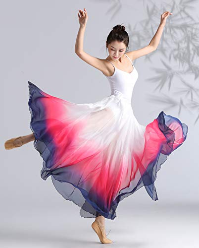 ORIDOOR 720 35" Long Women's Fairy Lyrical Dance Skirt Gradient Color Chiffon Swing Skirt Ballet Modren Dance Costume (A-Cyan White) … - Image 3