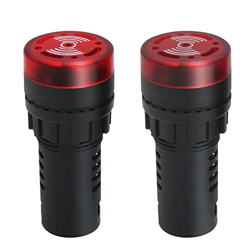 mxuteuk 2Pcs 22mm AC/DC 24V Red LED Buzzer Flash Alarm Signal Indicator Light AD16-22SM-RR24V - Image 2
