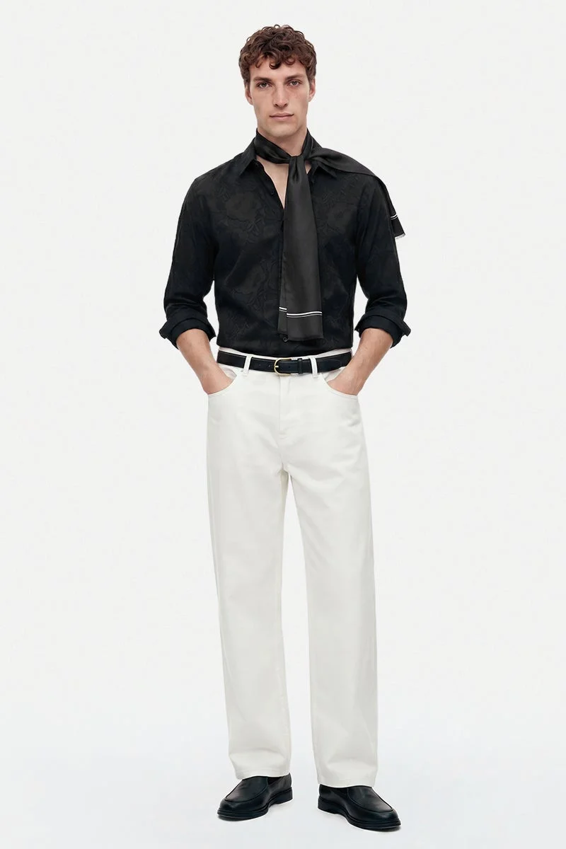 SNITCH Black Floral Long Sleeve Slim Fit Formal Shirt