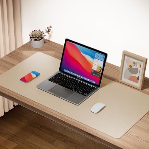 Boutilon Leather Desk Pad Protector,Non-Slip Mouse Pad,Laptop Desk Pad,Office Mouse Mat,Waterproof Leather Desk Blotter,Desk Writing Pad for Office and Home (M-Beige,30"x14") - Image 2
