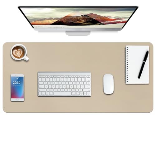 Boutilon Leather Desk Pad Protector,Non-Slip Mouse Pad,Laptop Desk Pad,Office Mouse Mat,Waterproof Leather Desk Blotter,Desk Writing Pad for Office and Home (M-Beige,30"x14") - Image 1