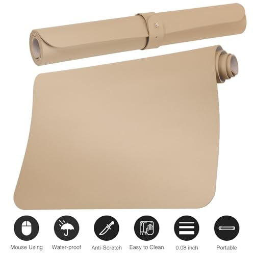 Boutilon Leather Desk Pad Protector,Non-Slip Mouse Pad,Laptop Desk Pad,Office Mouse Mat,Waterproof Leather Desk Blotter,Desk Writing Pad for Office and Home (M-Beige,30"x14") - Image 3