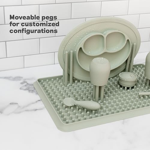 ezpz Drying Rack (Gray) - Silicone Dish Drying Rack with Suction Base - Adjustable Pegs - Odor-Resistant - Dry + Store Baby/Toddler Gear - Image 3