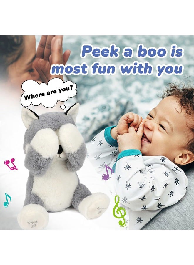 Hopearl Peek A Boo Husky Interactive Repeats What You Say Plush Dog Toy Musical Singing Talking Stuffed Animal Adorable Electric Animate Christmas Winter Birthday Gift, Gray, 11.5'' - Image 5