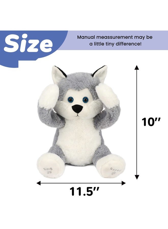 Hopearl Peek A Boo Husky Interactive Repeats What You Say Plush Dog Toy Musical Singing Talking Stuffed Animal Adorable Electric Animate Christmas Winter Birthday Gift, Gray, 11.5'' - Image 2