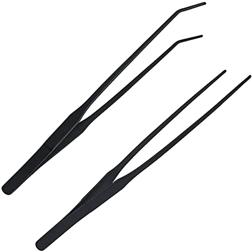 Qpets® 2 Pcs Aquarium Aquascaping Tools for Fish Tank Stainless Steel Pointed & Curved Tweezers Set 27cm/10.6 inches Tweezers for Aquarium Planted Accessories,Weather Resistant - Image 1