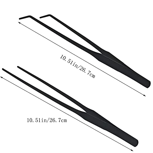 Qpets® 2 Pcs Aquarium Aquascaping Tools for Fish Tank Stainless Steel Pointed & Curved Tweezers Set 27cm/10.6 inches Tweezers for Aquarium Planted Accessories,Weather Resistant - Image 2