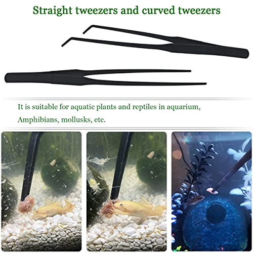 Qpets® 2 Pcs Aquarium Aquascaping Tools for Fish Tank Stainless Steel Pointed & Curved Tweezers Set 27cm/10.6 inches Tweezers for Aquarium Planted Accessories,Weather Resistant - Image 4