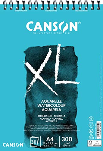 CANSON CANSON XL Watercolour 300gsm A4 Paper Cold Pressed Spiral Pad Short Side 30 White Sheets Ideal for Professional Artists