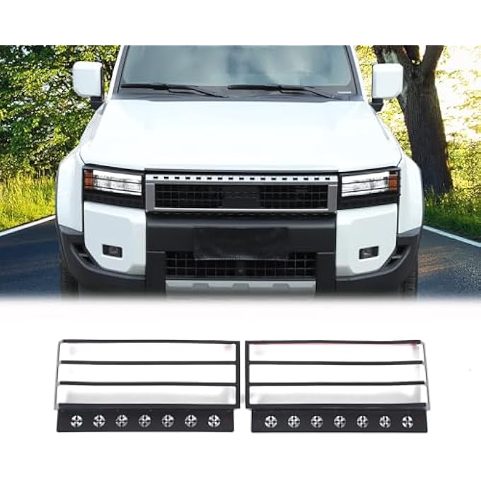 ريحني غطاء تجهيز واقي مصباح أمامي متوافق مع تويوتا لاند كروزر 250 برادو J250 Lc250 2024 2025 غطاء إطار مصابيح أمامية من الفولاذ الكربوني واقي أسود - Image 1