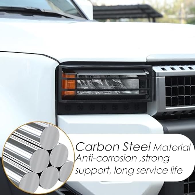 ريحني غطاء تجهيز واقي مصباح أمامي متوافق مع تويوتا لاند كروزر 250 برادو J250 Lc250 2024 2025 غطاء إطار مصابيح أمامية من الفولاذ الكربوني واقي أسود - Image 4