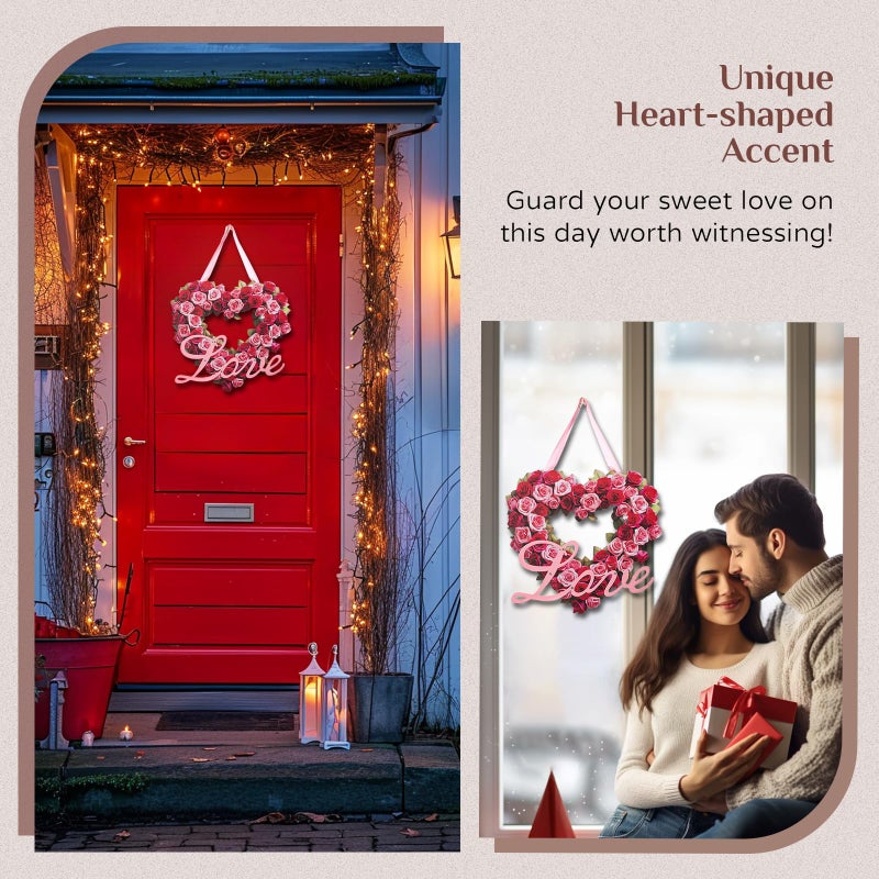 Walasis Valentines Door Decor for Wedding: Heart Sign Wall Hanging Love Plaque Rose Decorations for Valentine Day Wedding Red Pink Wooden Wreath - Image 3