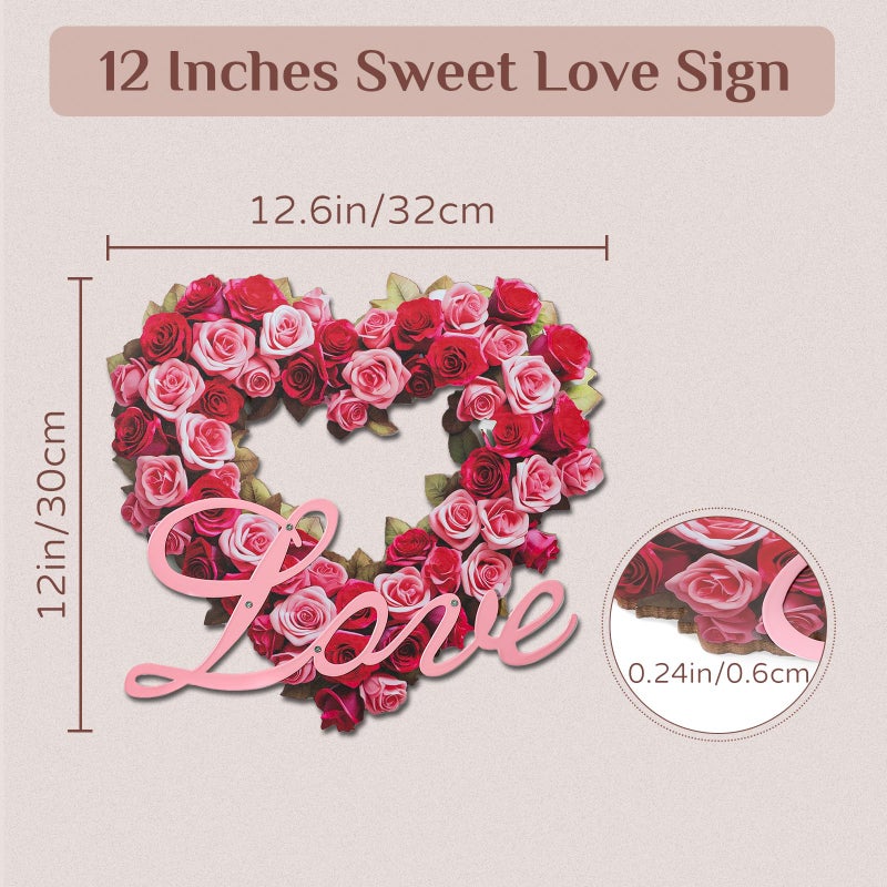 Walasis Valentines Door Decor for Wedding: Heart Sign Wall Hanging Love Plaque Rose Decorations for Valentine Day Wedding Red Pink Wooden Wreath - Image 5