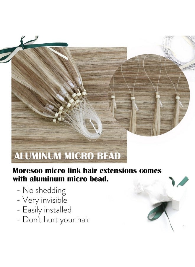 Moresoo Microlink Hair Extensions Human Hair Light Brown And Platinum Blonde Hair Extensions Micro Loop Hair Extensions Real Human Hair Micro Bead Hair Extensions Human Hair Blonde 50G/50S 14In - Image 3