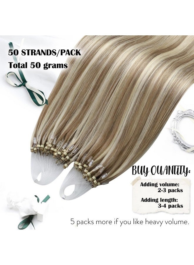 Moresoo Microlink Hair Extensions Human Hair Light Brown And Platinum Blonde Hair Extensions Micro Loop Hair Extensions Real Human Hair Micro Bead Hair Extensions Human Hair Blonde 50G/50S 14In - Image 2