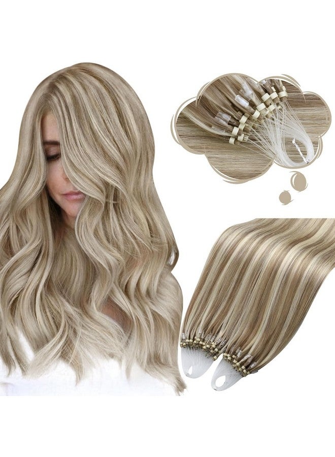 Moresoo Microlink Hair Extensions Human Hair Light Brown And Platinum Blonde Hair Extensions Micro Loop Hair Extensions Real Human Hair Micro Bead Hair Extensions Human Hair Blonde 50G/50S 14In - Image 1