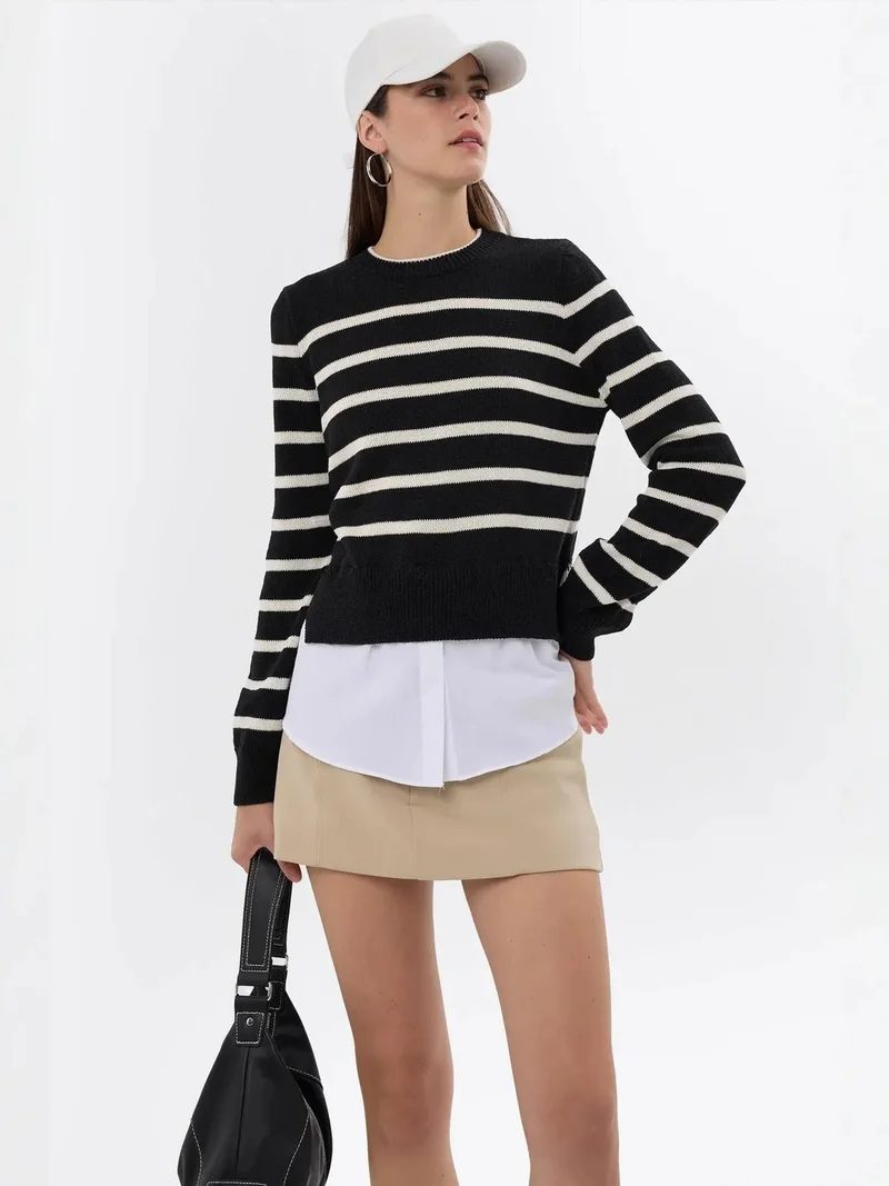 Hiccup Black Striped Knit Sweater for Women | Best Price UAE