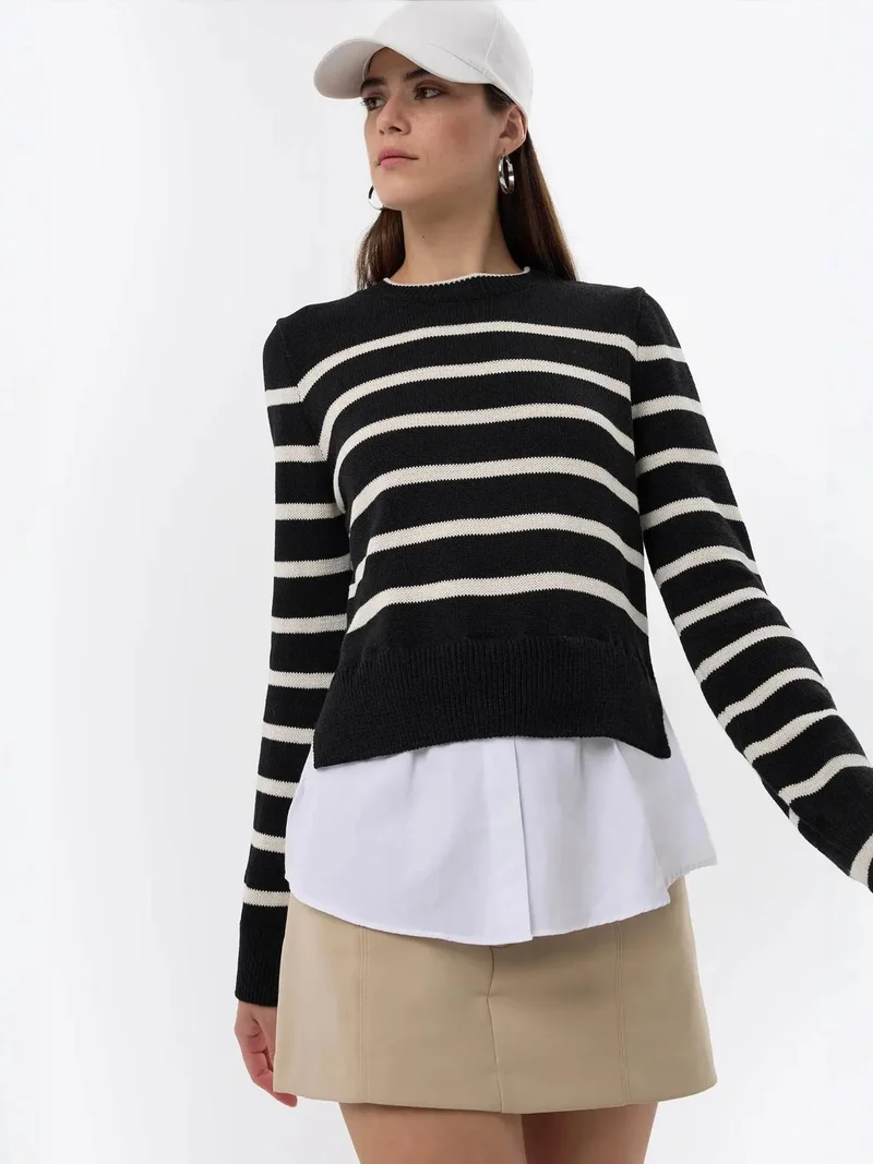 Hiccup Black Striped Knit Sweater for Women | Best Price UAE