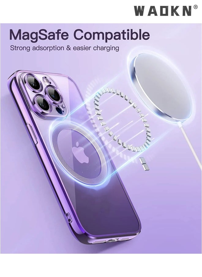 WAOKN iPhone 15 Plus Case Electroplated Dustproof MagSafe Phone Case Slim Magnetic Yellowing-Resistant For iPhone 15 Plus Case 6.7 Inch Purple  - Image 5