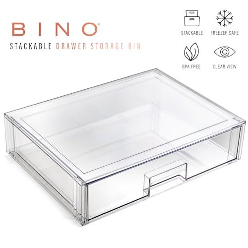 BINO Stackable Storage Drawers Shallow XLarge Clear THE CRATE COLLECTION Storage Bins With Drawers Bathroom Organizers and Storage Organization and Storage Under Sink Organizer Vanity Home - Image 3