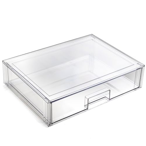 BINO Stackable Storage Drawers Shallow XLarge Clear THE CRATE COLLECTION Storage Bins With Drawers Bathroom Organizers and Storage Organization and Storage Under Sink Organizer Vanity Home - Image 1