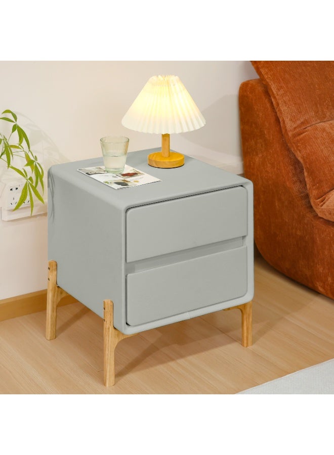 XINYUEMAIC Modern Simple Bedside Table, Solid Wood Side Table with 2 Drawers, Faux Leather Wrapped, Luxury Storage Cabinet for Living Room, Bedroom [Light Gray, 15.7x15.7*19.7 Inch] - Image 1