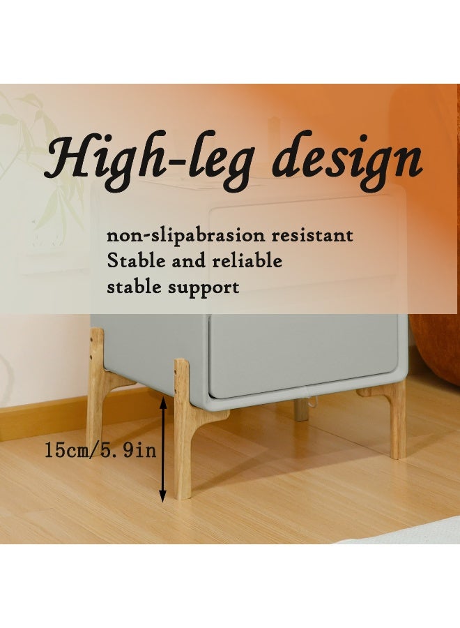 XINYUEMAIC Modern Simple Bedside Table, Solid Wood Side Table with 2 Drawers, Faux Leather Wrapped, Luxury Storage Cabinet for Living Room, Bedroom [Light Gray, 15.7x15.7*19.7 Inch] - Image 5