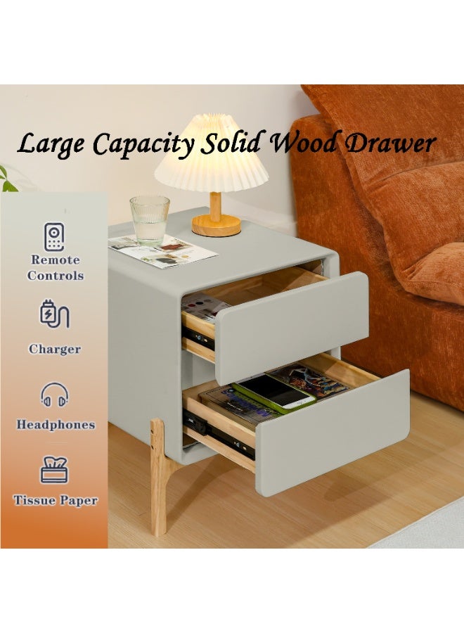 XINYUEMAIC Modern Simple Bedside Table, Solid Wood Side Table with 2 Drawers, Faux Leather Wrapped, Luxury Storage Cabinet for Living Room, Bedroom [Light Gray, 15.7x15.7*19.7 Inch] - Image 2