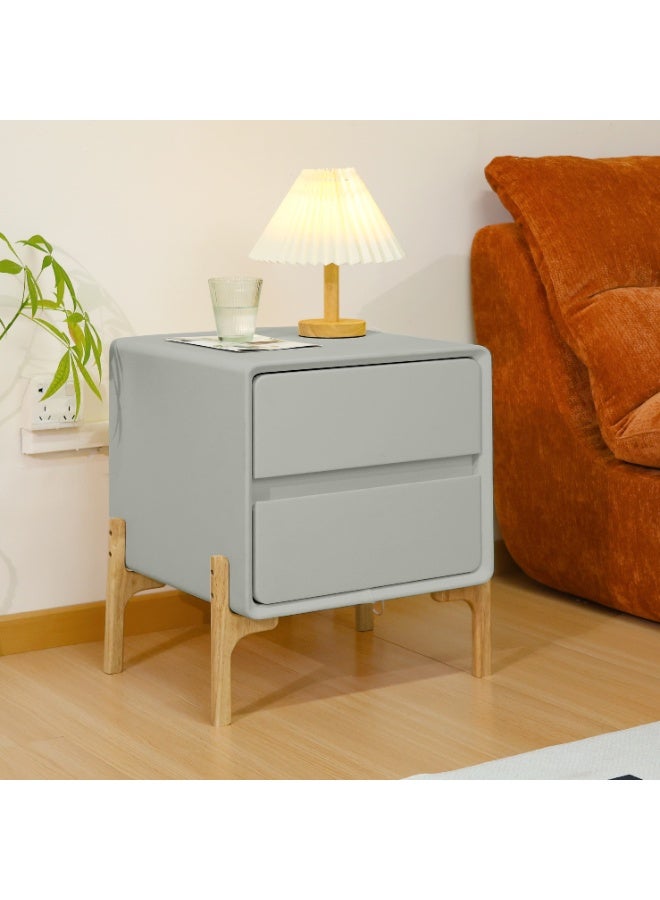 XINYUEMAIC Modern Simple Bedside Table, Solid Wood Side Table with 2 Drawers, Faux Leather Wrapped, Luxury Storage Cabinet for Living Room, Bedroom [Light Gray, 15.7x15.7*19.7 Inch] - Image 4