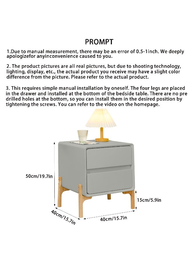 XINYUEMAIC Modern Simple Bedside Table, Solid Wood Side Table with 2 Drawers, Faux Leather Wrapped, Luxury Storage Cabinet for Living Room, Bedroom [Light Gray, 15.7x15.7*19.7 Inch] - Image 3