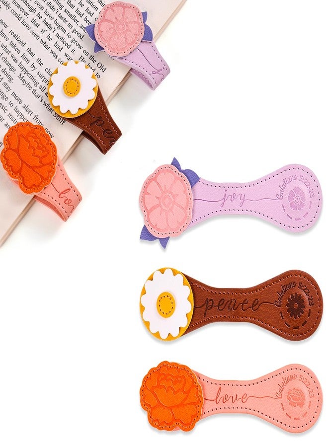 emmoolife 3 PCS Fruit of Spirit Magnetic Leather Bookmarks, Floral Patterns (Love Joy Peace) of Galatians, Bible-Inspired Page Markers, Double-Sided Clips, Gift for Book Lovers, Students, Book Accessories - Image 1