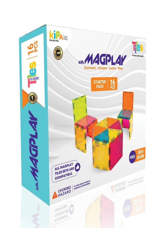 KIPA GAMING MagPlay 16pcs Made in India The Original STEM Magnetic Building Tiles&Blocks. Open-Ended Creative Learning Educational Toys for Children Ages 3 Yrs,Multicolor - Image 1