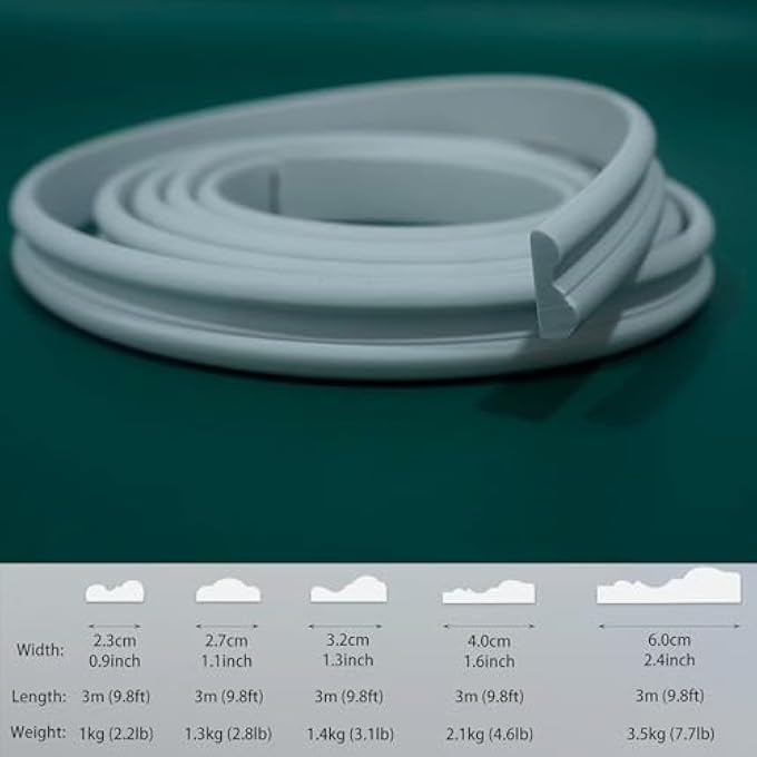 1.1INCH X 9.8FT PEEL AND STICK CHAIR RAIL PANEL MOLDING FINISH TRIM FOR MIRROR FRAME HOME DECORATION WALL PROTECTION - Image 3