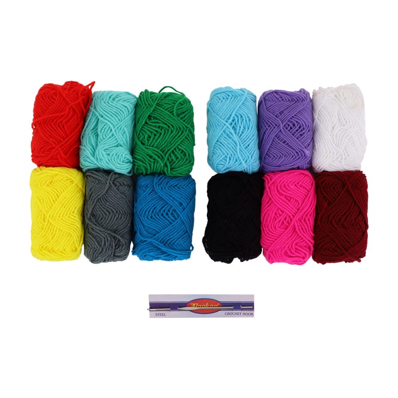 TARNI 12 Pcs Combo Wool Ball. Hand Knitting Art Craft Soft Fingering Crochet Hook Yarn, Needle Knitting Thread Dyed. (12 Pc Combo),25 Gram,Multicolor - Image 1