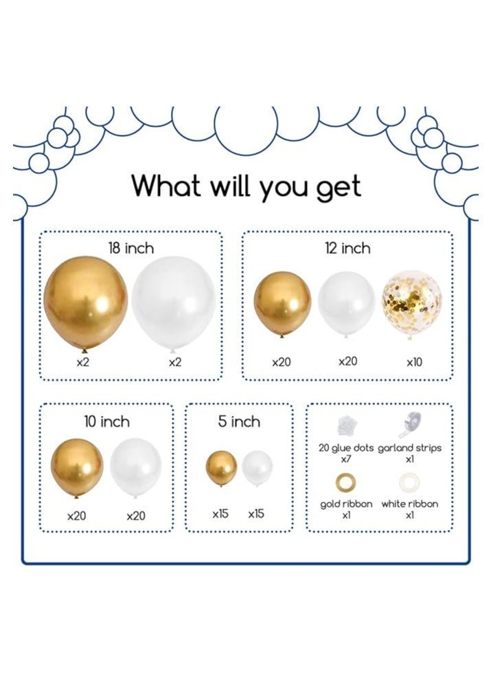 بالونات بيضاء وذهبية إكليل كيت ، 124 قطعة أبيض معدني الذهب حلويات بالون قوس كيت لحفل الزفاف ، الخطوبة عيد ميلاد التخرج احتفالات استحمام الطفل زينة حفلة الذكرى السنوية - Image 2