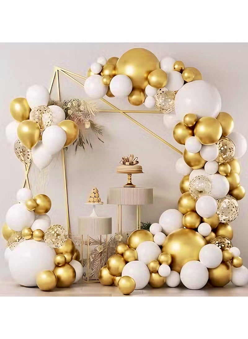 بالونات بيضاء وذهبية إكليل كيت ، 124 قطعة أبيض معدني الذهب حلويات بالون قوس كيت لحفل الزفاف ، الخطوبة عيد ميلاد التخرج احتفالات استحمام الطفل زينة حفلة الذكرى السنوية - Image 1