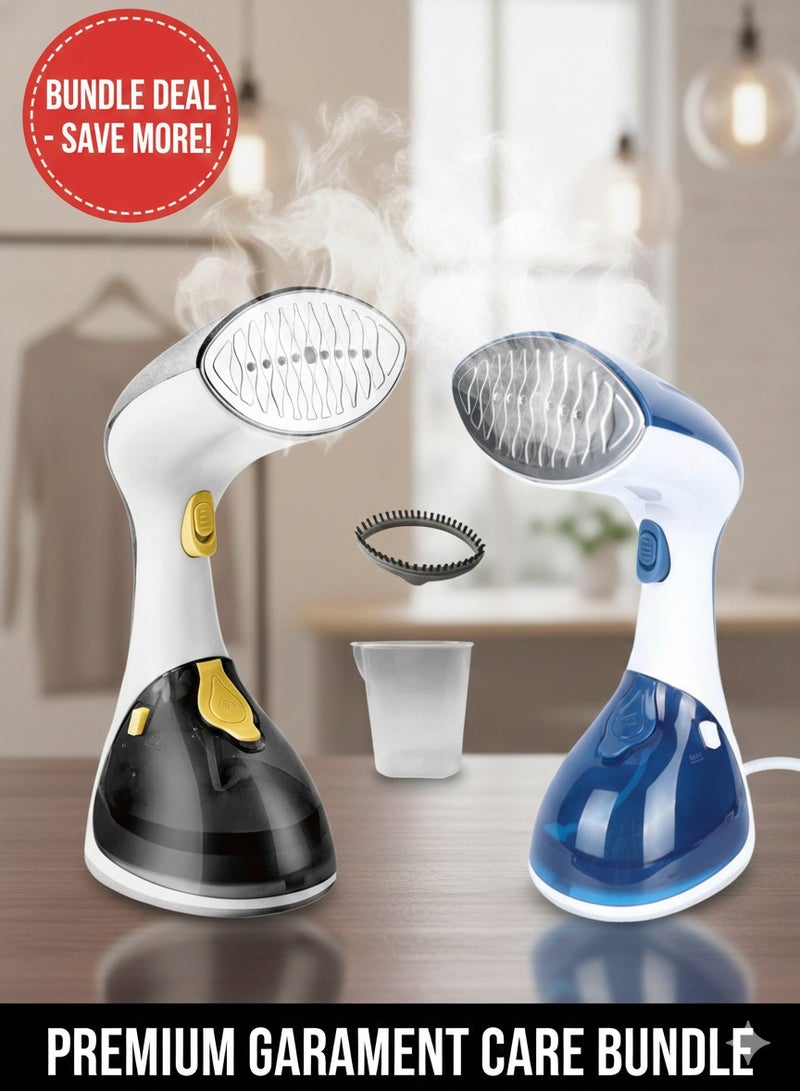 KLIKON 2 pc Combo of Handheld Garment Steamer - Steam Iron for Travel with 270ml Detachable Water Tank, Fast 25s Heat up, 1300W, Horizontal and Vertical Steaming, Brush Head Included Blue & Grey KGS-311 - Image 1