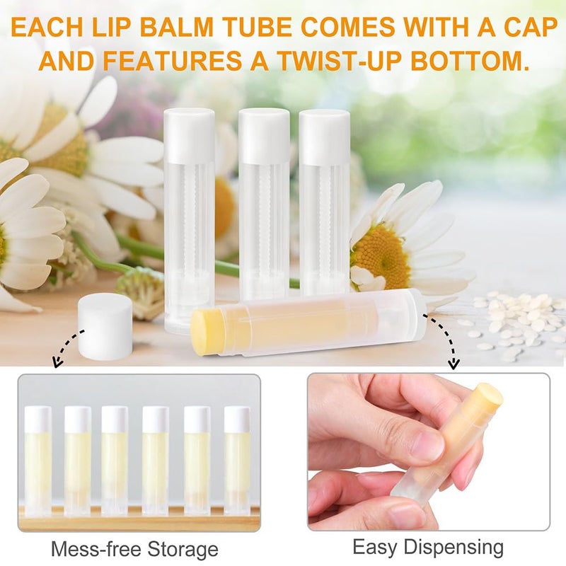 LotFancy Lip Balm Tubes with Filling Tray and Spatula, 50Pcs 5.5ml (3/16 Oz) Clear Lip Balm Containers with White Caps, BPA Free & Leak Free Lip Balm Making Kit - Image 5