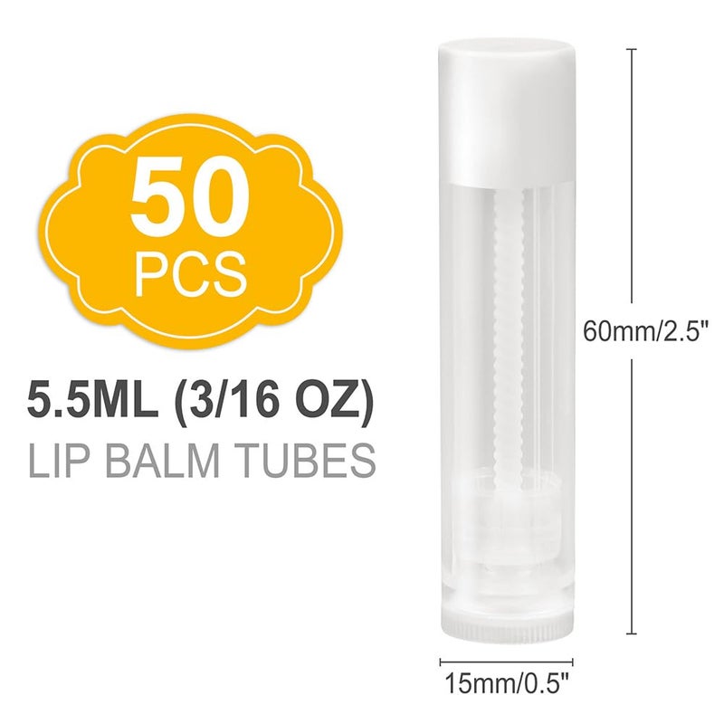 LotFancy Lip Balm Tubes with Filling Tray and Spatula, 50Pcs 5.5ml (3/16 Oz) Clear Lip Balm Containers with White Caps, BPA Free & Leak Free Lip Balm Making Kit - Image 3