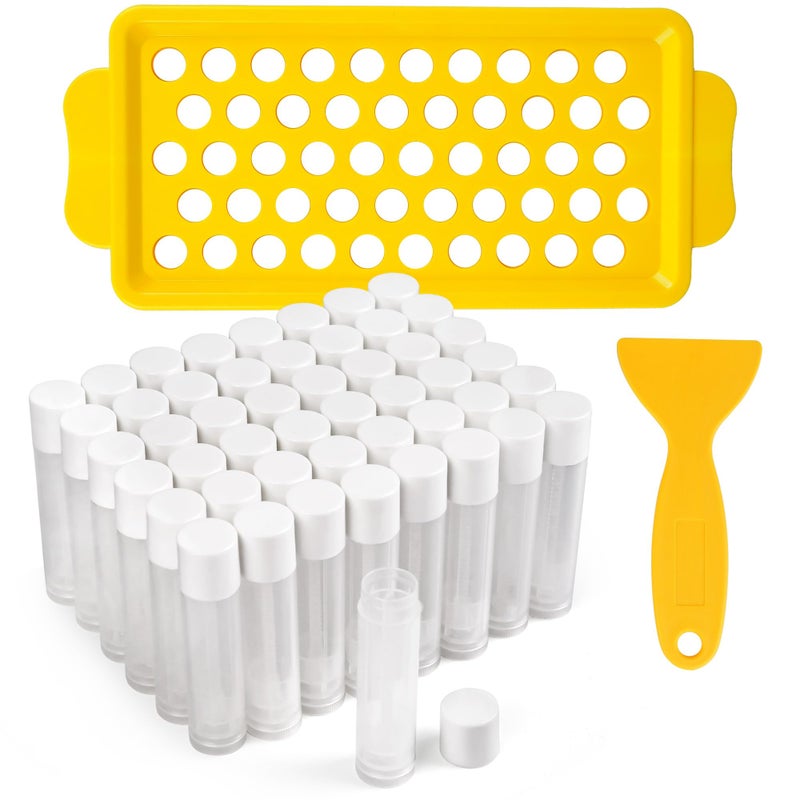 LotFancy Lip Balm Tubes with Filling Tray and Spatula, 50Pcs 5.5ml (3/16 Oz) Clear Lip Balm Containers with White Caps, BPA Free & Leak Free Lip Balm Making Kit - Image 1